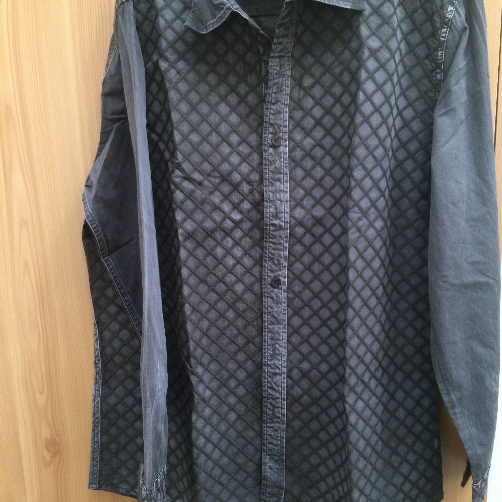 - NEW  grey black 100 % cotton full sleeves blouse LOUIS KOO top USA 12